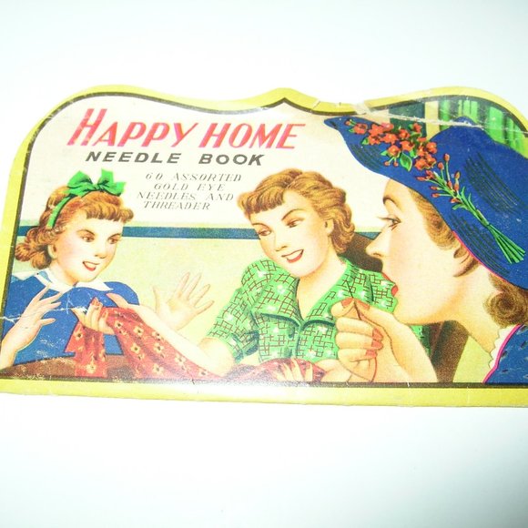 Antique HAPPY HOME NEEDLE BOOK & LIFE TIME IMPORTED NEEDLE CASE FILLED w/Needles - Picture 6 of 7